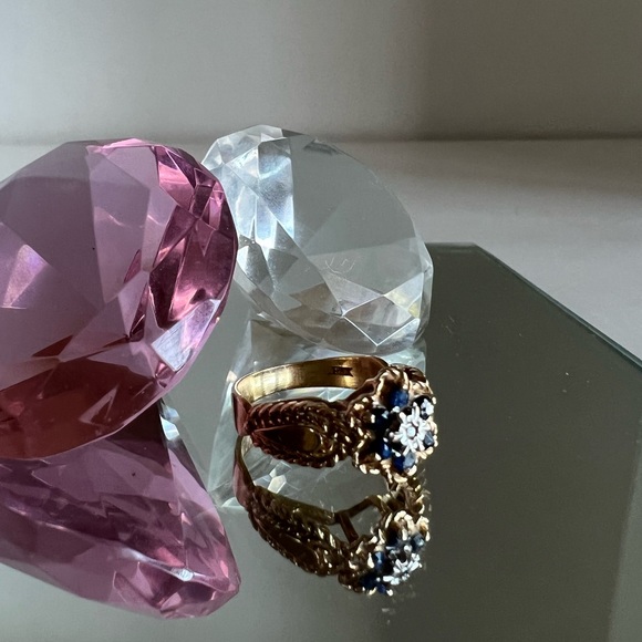 Vtg 10k yellow gold sapphire diamond Italian ring⭐️ - Picture 13 of 13